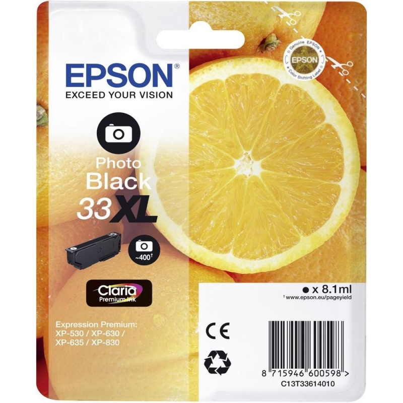 Ink cartridge Epson T33XL (T3361) Black Photo Original - C13T33614012