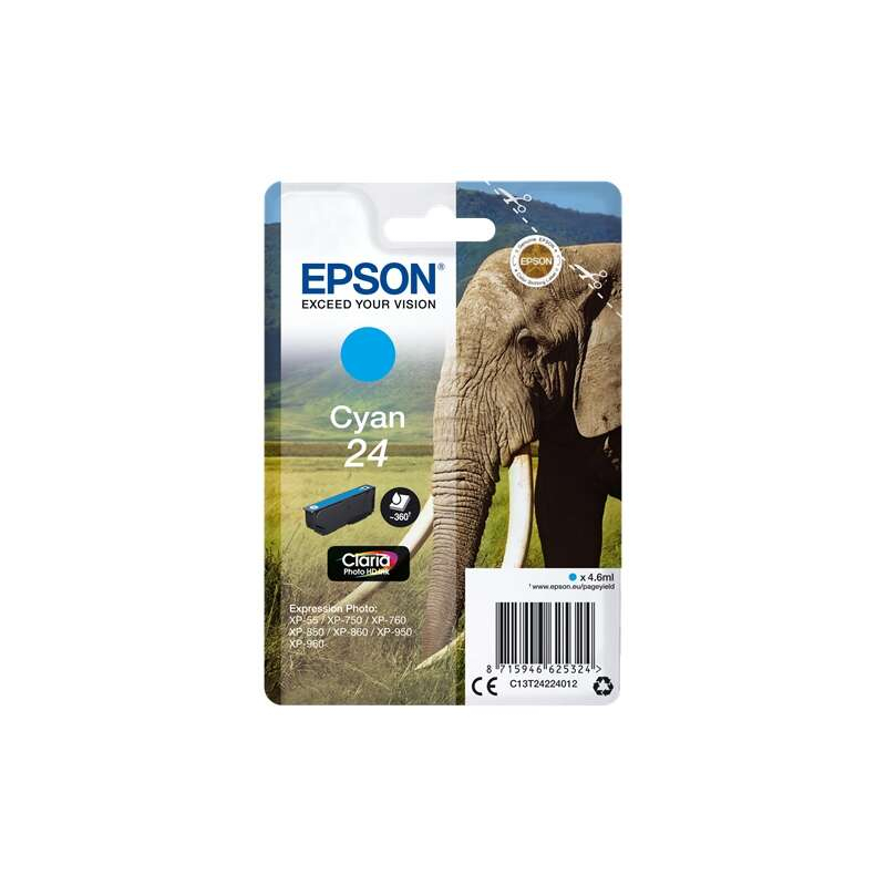 Cartucho de tinta Epson T2422 (24) Cian Original - C13T24224012